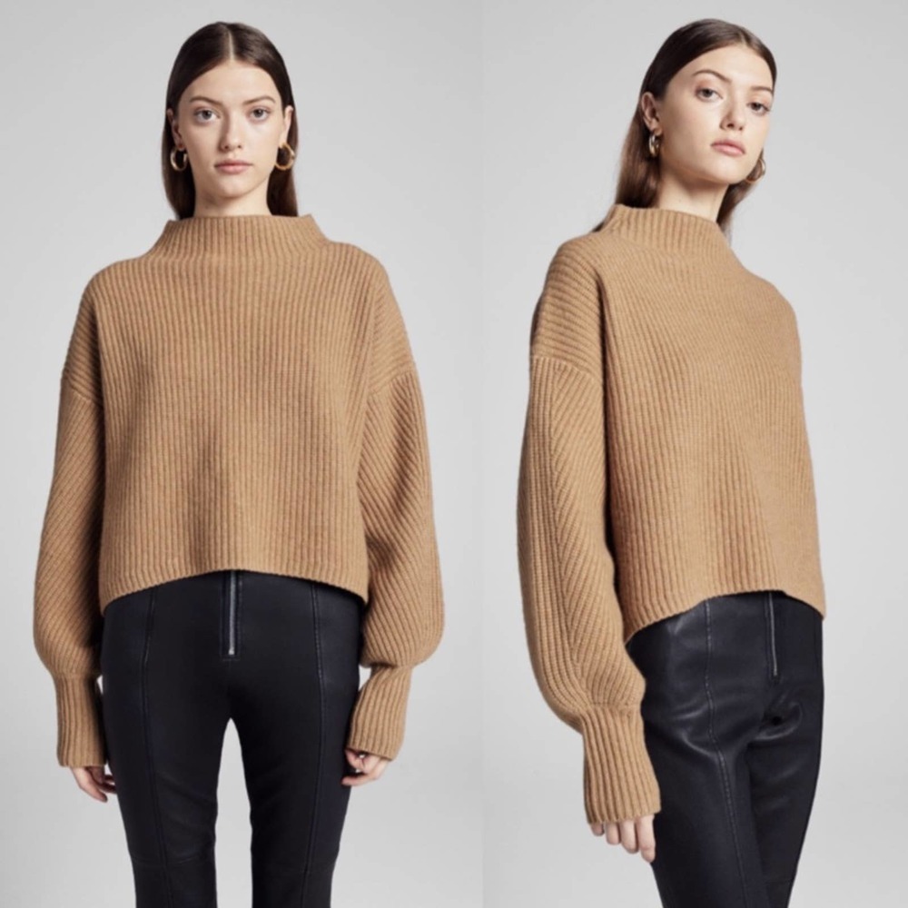A.L.C. Cropped Ribbed Cowl Sweater in Camel